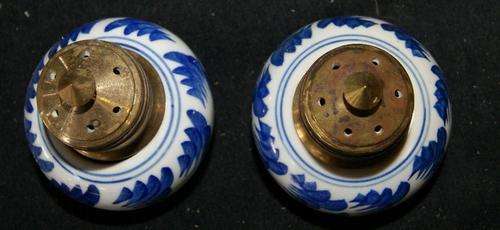 Vintage Porcelain Ceramic and Brass Salt and Pepper Set