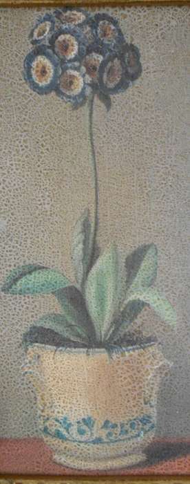Vintage Glazed Potted Plant Acrylic Painting with Gold Frame