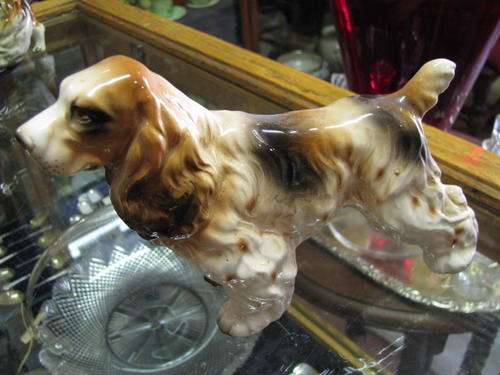 PORCELAIN WHITE AND BROWN SPANIEL DOG