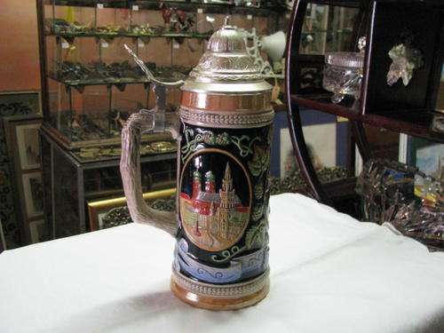 A GERZ WEST GERMAN BEER TANKARD WITH PLATED LID