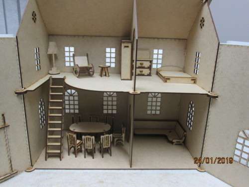 LARGE DOLLS HOUSE WITH FURNITURE (LASER CUT) - LOT 620V