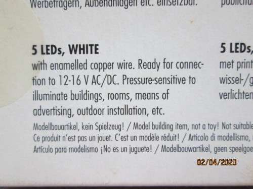 HO SCALE : FALLER 5 LED'S - WHITE (BOXED) - LOT 5AA