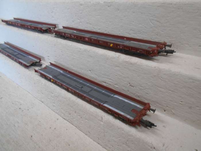 HO SCALE - FLEISCHMANN EXTRA LOW GOODS WAGONS - X4