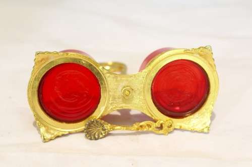 Red salts set - pair of salts in gilded stand