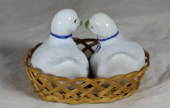 White salt & pepper set in basket