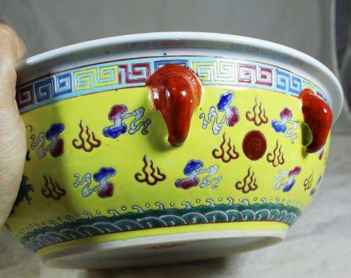 Chinese yellow with green Jingdenzhen dragon tureen bowl