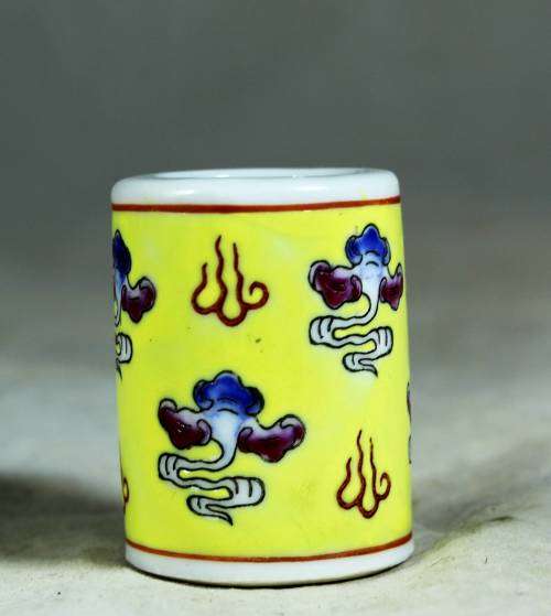 Chinese yellow with green Jingdenzhen dragon tooth pick holder