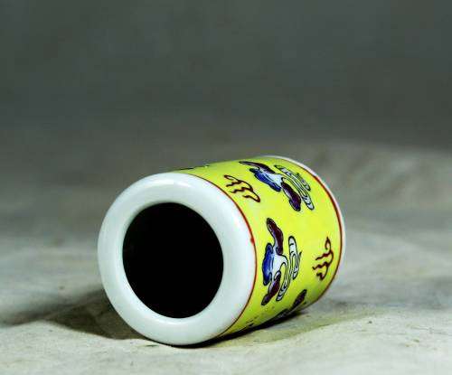 Chinese yellow with green Jingdenzhen dragon tooth pick holder