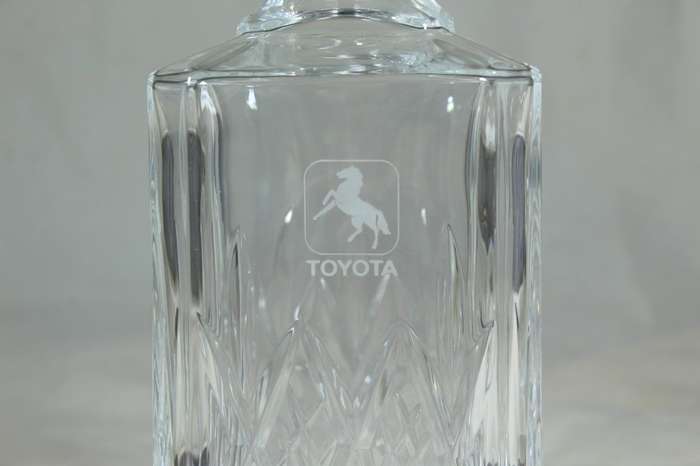 Desk tray with heavy glass decanter - branded Toyota