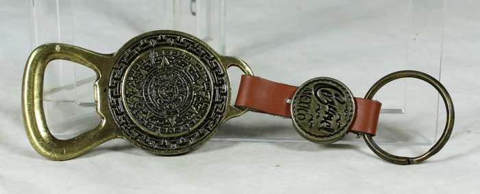 Bottle opener - & key ring - Brass & leather Mexico (Cozumel)