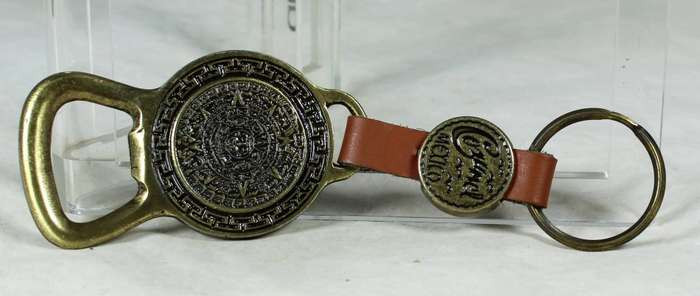 Bottle opener - & key ring - Brass & leather Mexico (Cozumel)