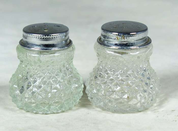 Miniature glass & silver salt & pepper set