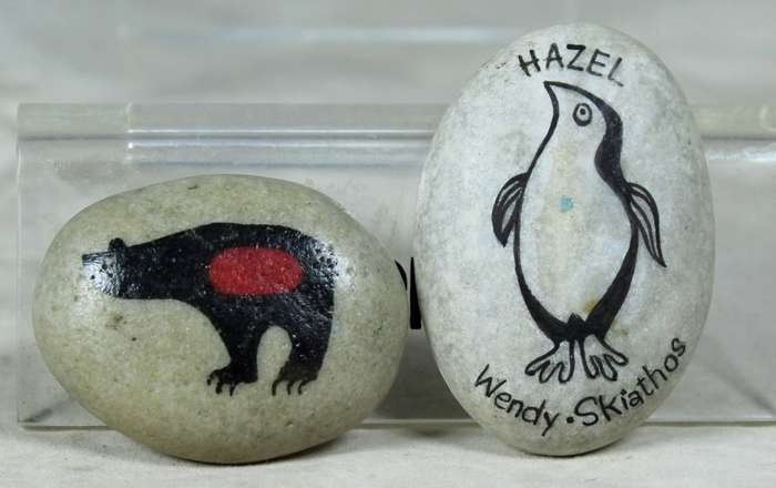 Miniature pebbles with a penguin and a polar bear