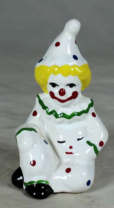 GREEN & WHITE PORCELAIN CLOWN WITH YELLOW HAIR