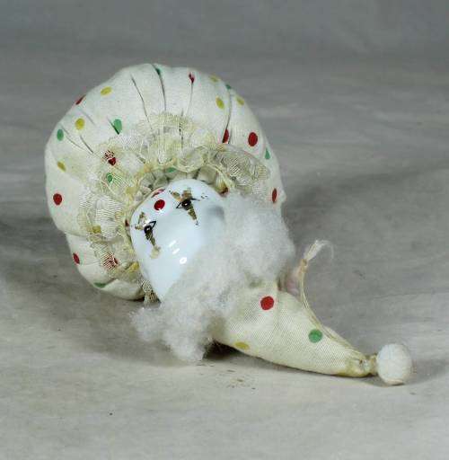 White polka dot clown on a bag