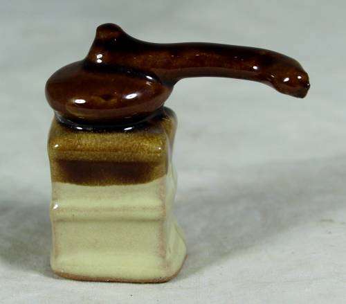 Miniature porcelain brown & beige coffee grinder