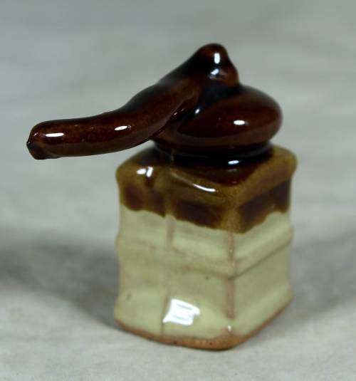 Miniature porcelain brown & beige coffee grinder