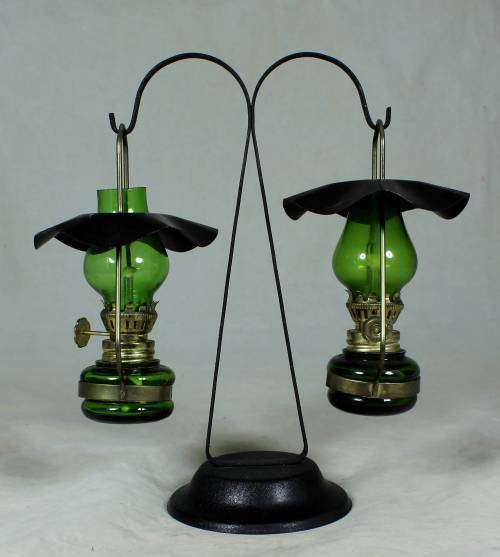 BEAUTIFUL VINTAGE SMALL PAIR OF HANGING OIL LAMPS-BID NOW!!