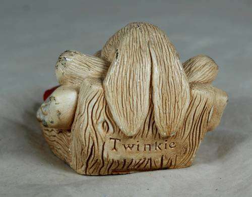 hand painted stone craft rabbit sleeping with a red blanket - Twinkie