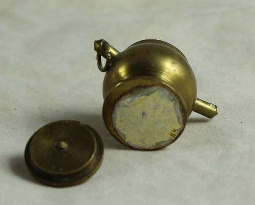 Miniature brass two handle lidded pot