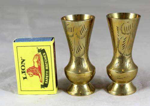Pair of small brass posy vases