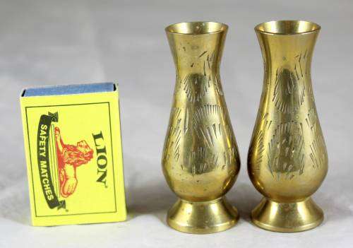 Pair of small brass posy vases