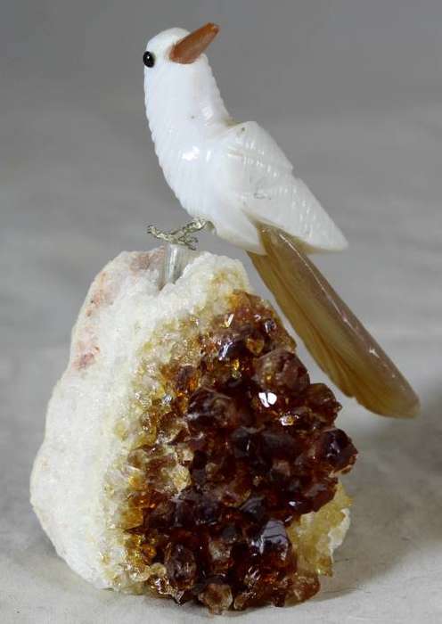 Semi precious stone - bird on rock - white bird