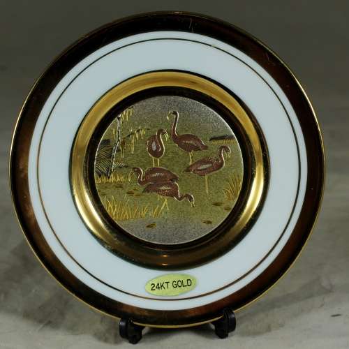 Chokin display plate 24Kt gold - flamingo`s