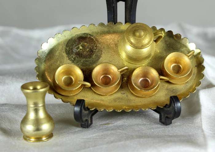 Miniature brass tray with cups & water jug