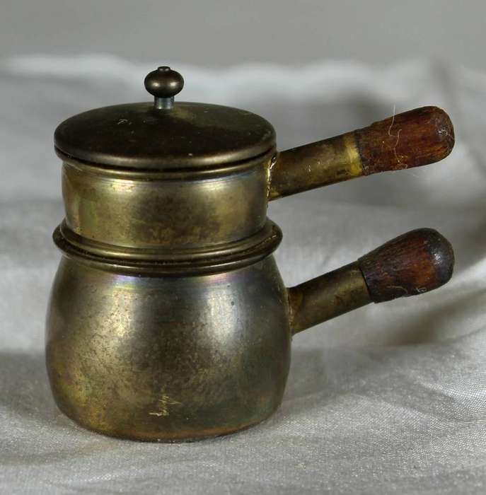 Miniature brass pair of stacked pots
