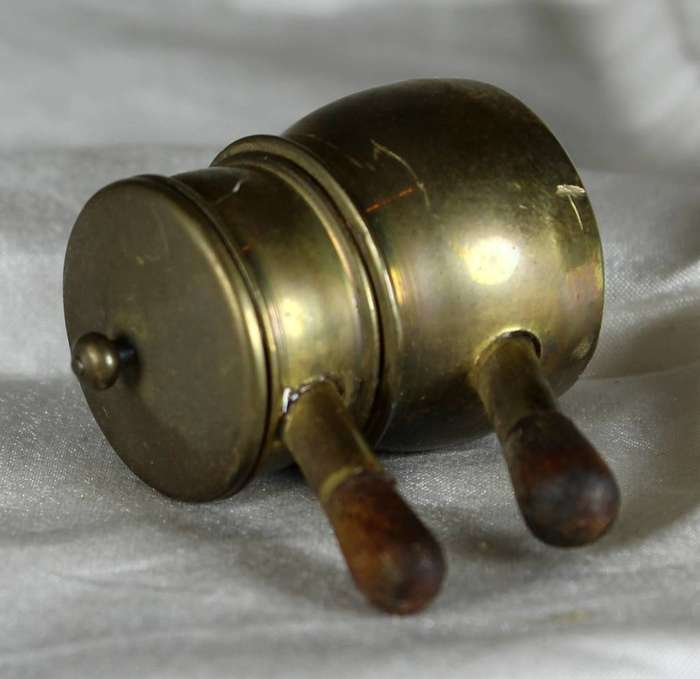 Miniature brass pair of stacked pots