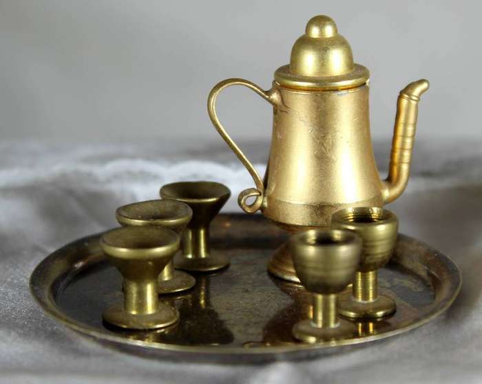 Miniature brass mixed set on round tray