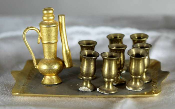 Miniature brass mixed set on square tray