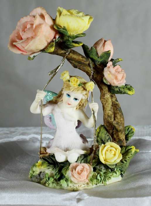 Flower fairy on swing - Yellow & peach flowers