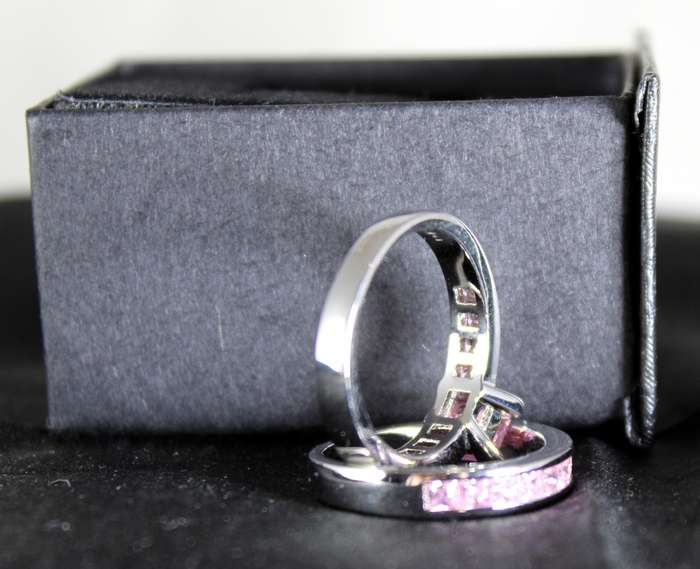 Costume jewellery - wedding ring set - pink diamante