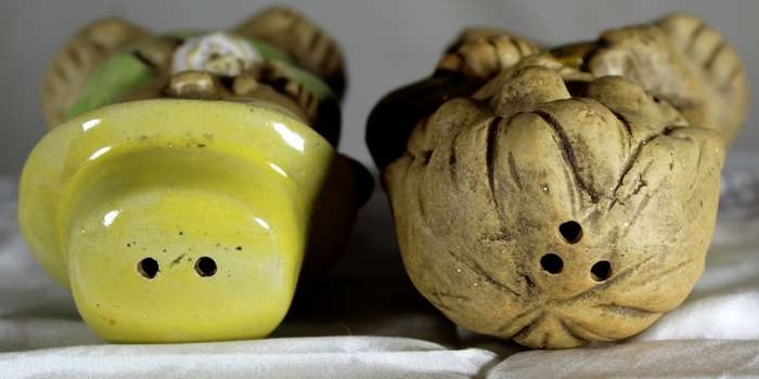 Pair of salt & pepper duck shakers - two naughty children