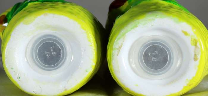 Pair of salt & pepper duck shakers - split lemons on stand