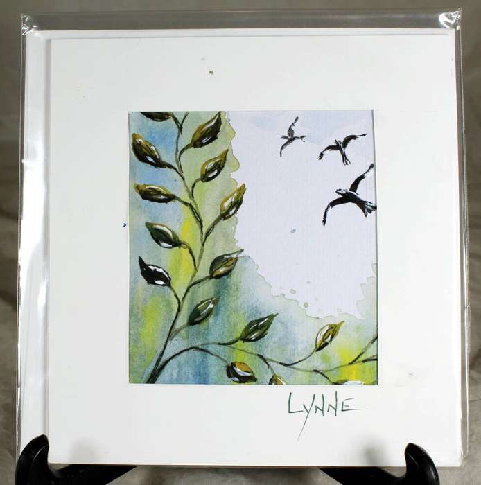 Lynne Jackson - birds & leaves - watercolor greeting card