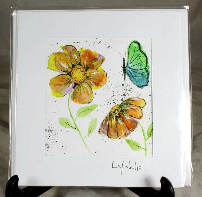 Lynne Jackson - butterfly & flowers - watercolor greeting card