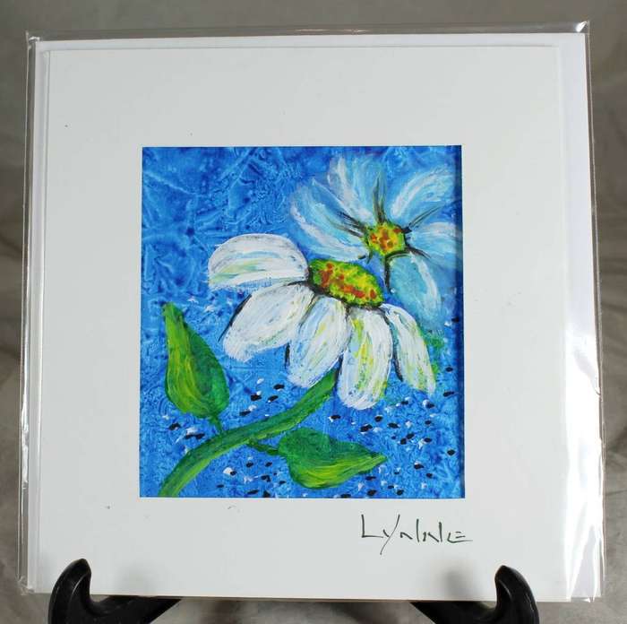 Lynne Jackson - white flower on a blue background - watercolor greeting card