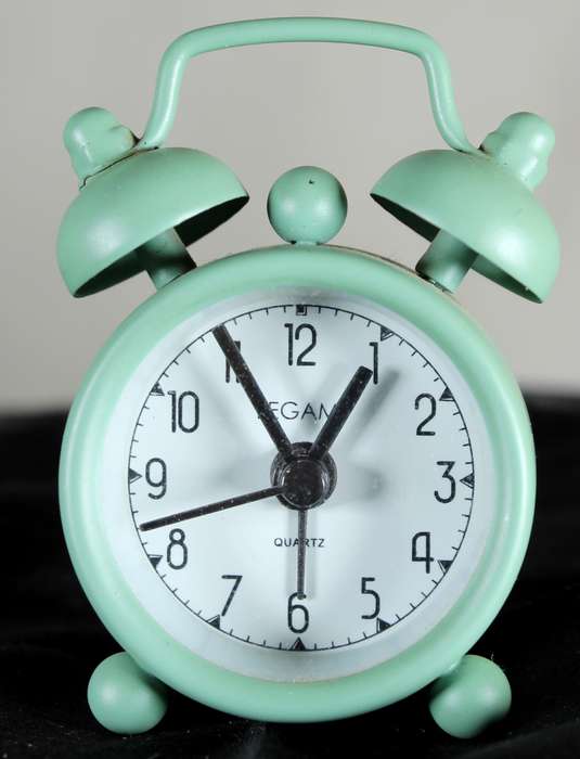 Miniature working green alarm clock