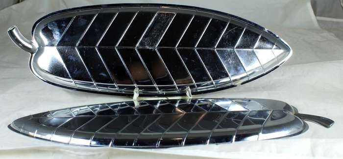 Pair of Long Leaf Shaped Silver Plated Serving Platter
