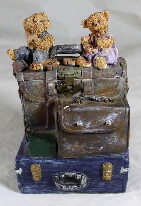 Two Bears with Suitcases Money Box