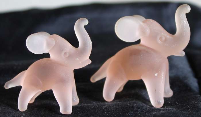 Pink Smoked Glass Miniature Elephant Pair