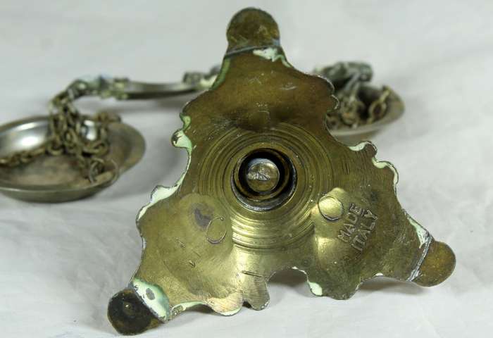 Ornate brass balance scale