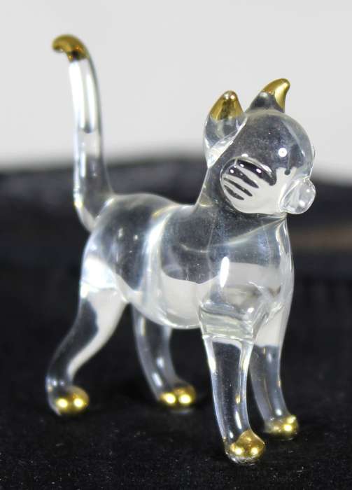 Small Vintage Glass Cat Standing - Made in Czech Republic