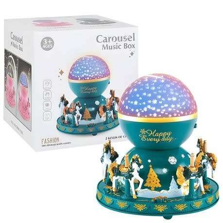 Night Light Carousel Music Box - Green