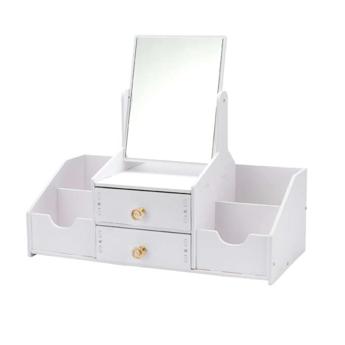 Makeup and jewelry storage box with mirror