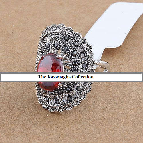 The Kavanaghs Collection - Simulated Ruby and Black Diamond Ring