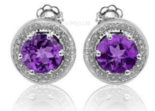 Genuine Amethyst and Diamond Earrings